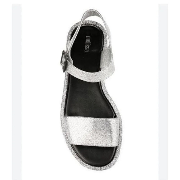 Melissa Shoes - MELISSA | Silver Glitter Buckle Strap Beach Sandals Sandal Jellies Jelly‎ | Size